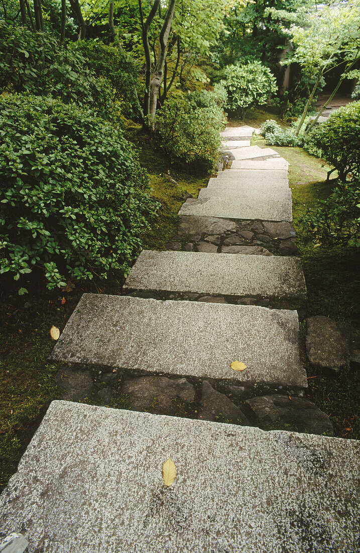 Stone steps. Japanese Gardens. Portland. Oregon. USA.