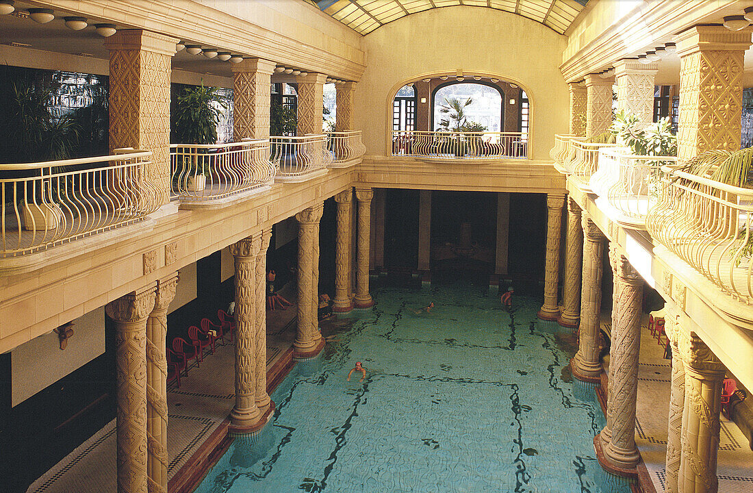 Hungary, Budapest, Buda, Gellert Bath, indoor swimming Pool.