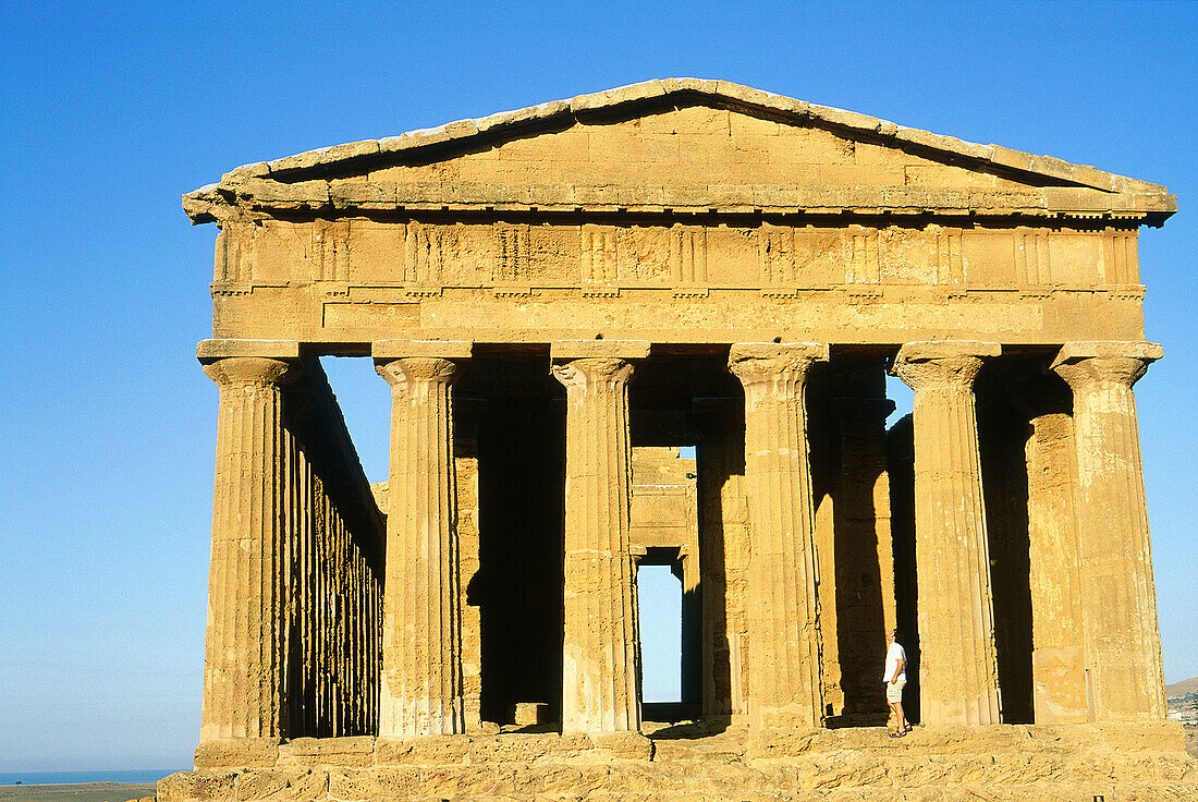 Italy, Sicily, Agrigente. Concord Temple. Tourist