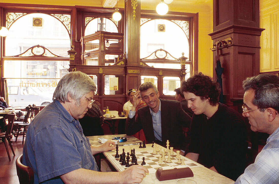 Belgium Brussels. Café Greenwich Chess Players.