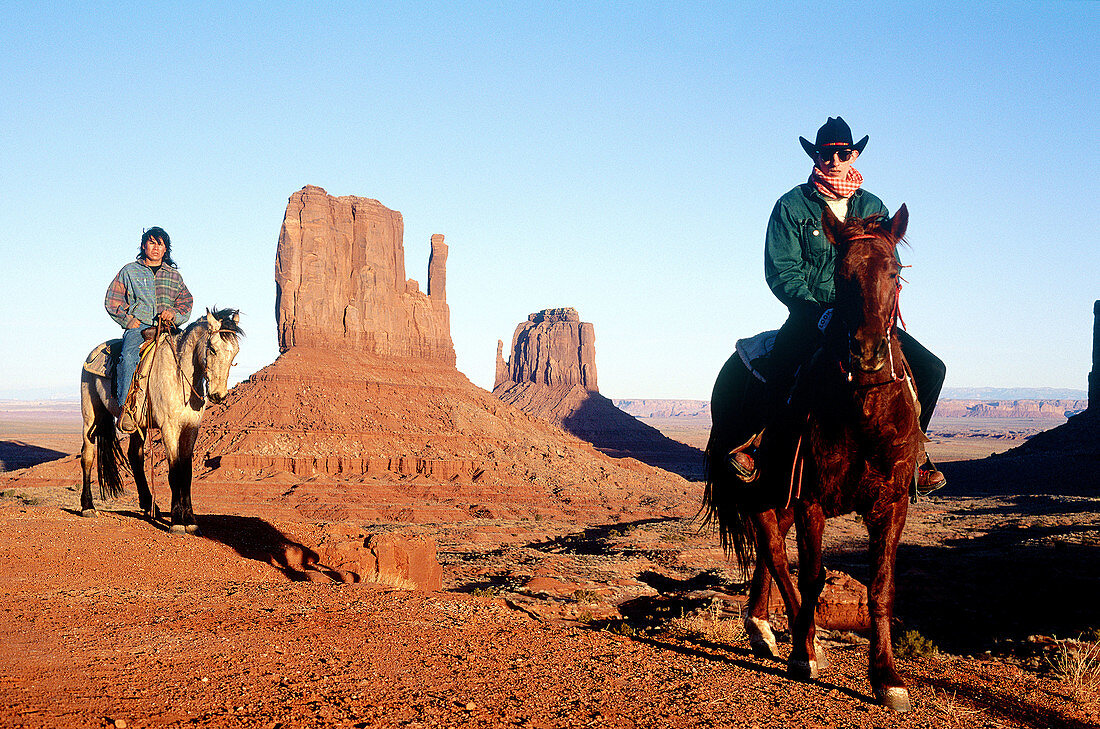 Navajo rider and tourist, Monument Valley Navajo Indian reservation. Utah, USA