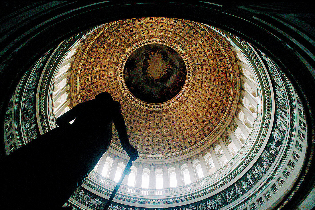 Statue of George Washington under the dome of teh Capitol. Washington D.C. USA