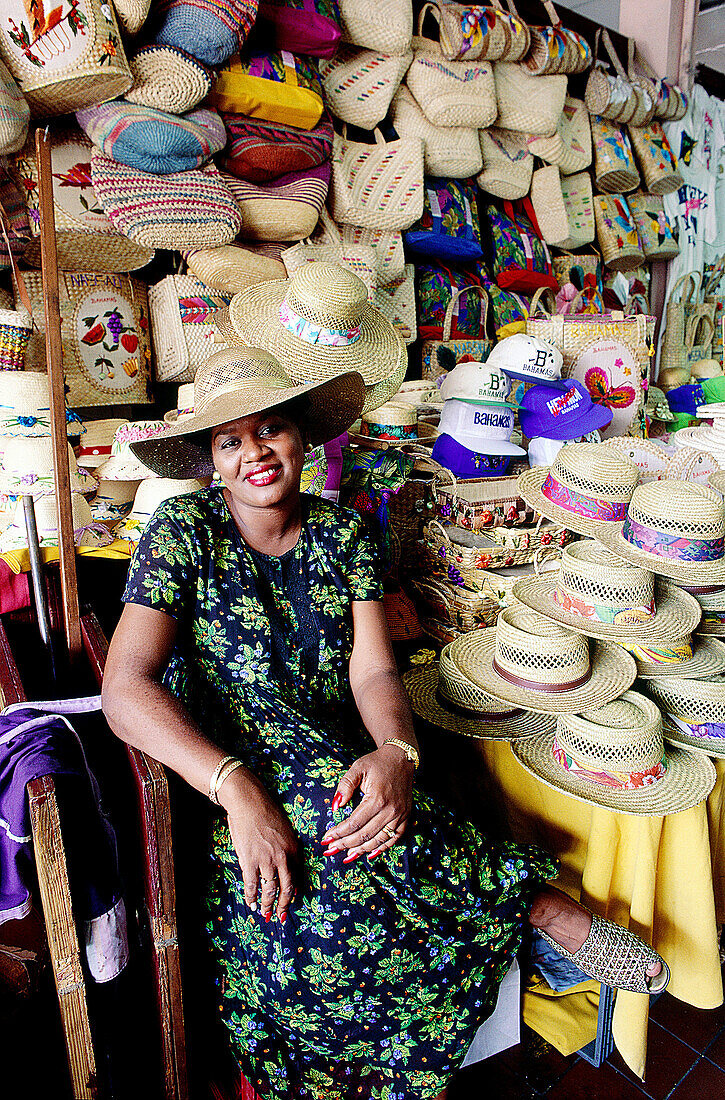 Lady selling hats in Nassau. Bahamas. Caribbean Sea.