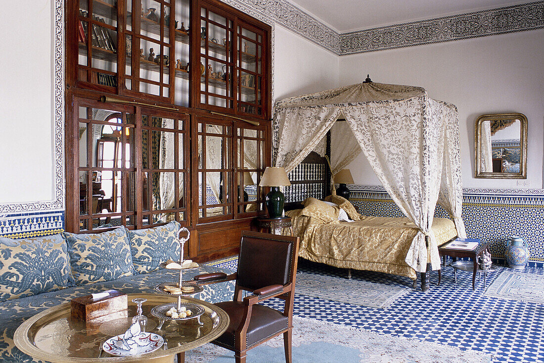 Room. Riad Maison Bleue. Fes. Morocco.