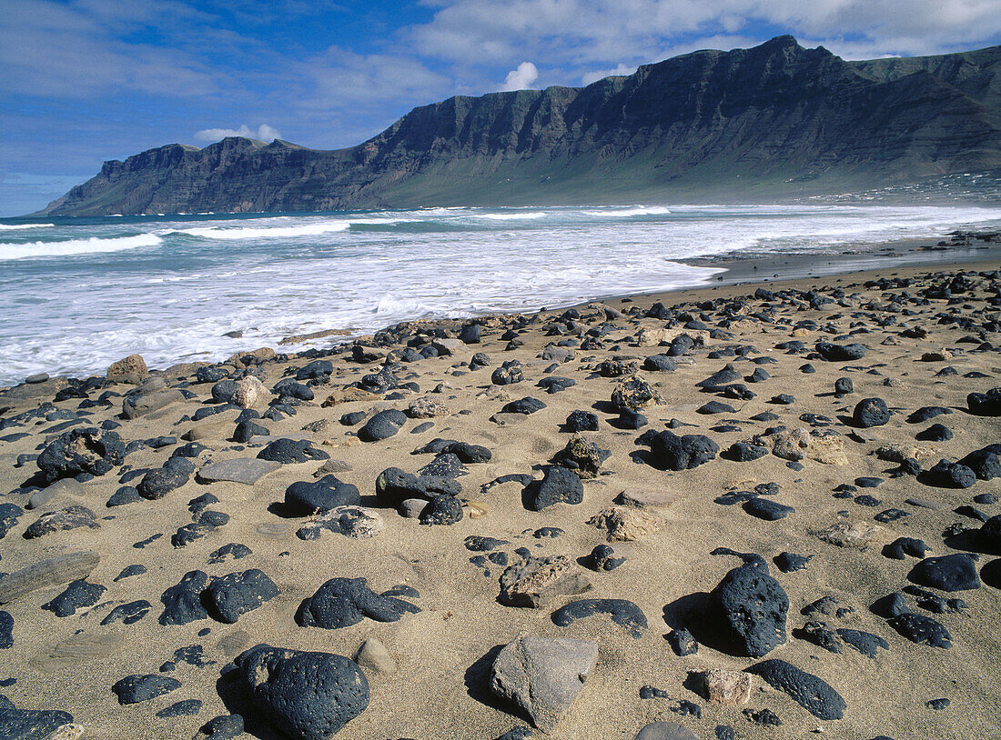 Famara beach and cliffs. Lanzarote Island. Canary Island, Spain