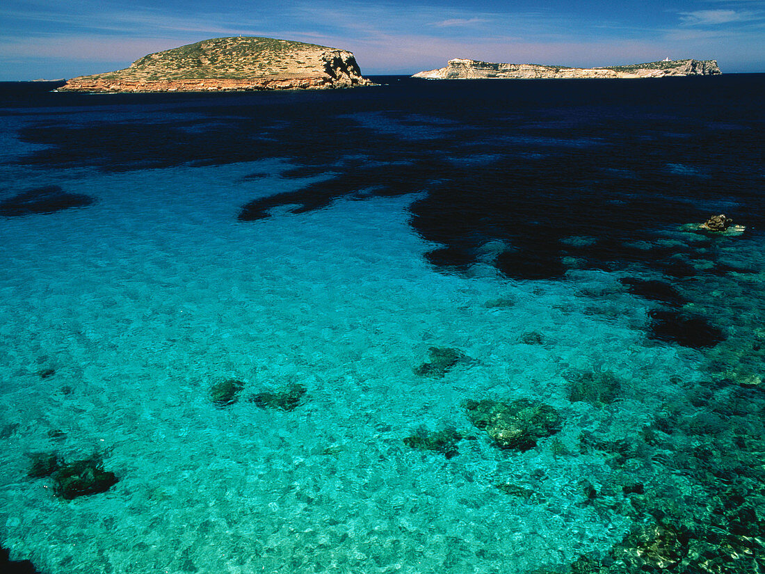 Conillera and Bosc islets near Ibiza island. Balearic Islands, Spain