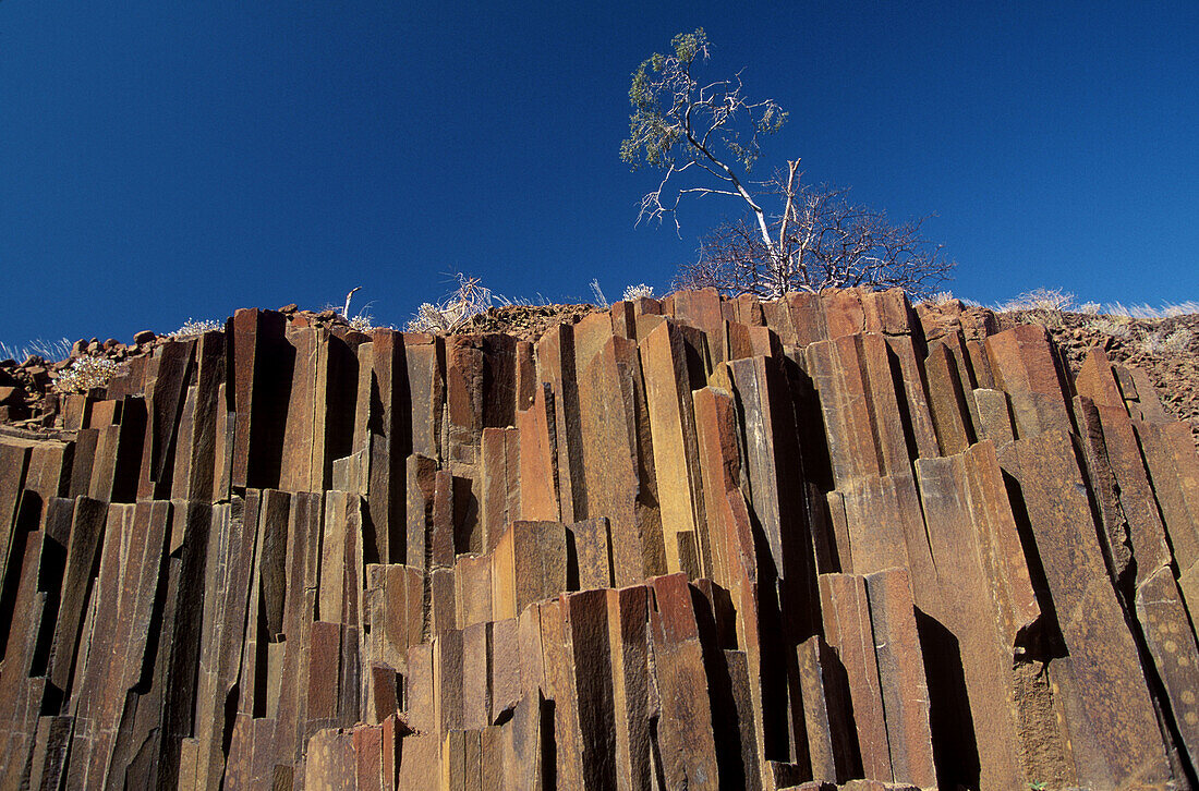 Towering volcanic slices of basalt. Twyfelfontein. Namibia