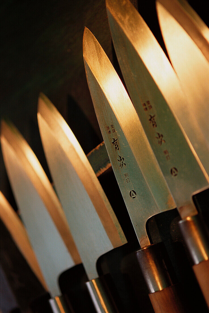  Alike, Asia, Blade, Blades, Close up, Close-up, Color, Colour, Concept, Concepts, Cooking utensil, Cooking utensils, Detail, Details, Indoor, Indoors, Inside, Interior, Japan, Kitchenware, Knife, Knives, Many, Object, Objects, Oriental, Same, Sameness, S