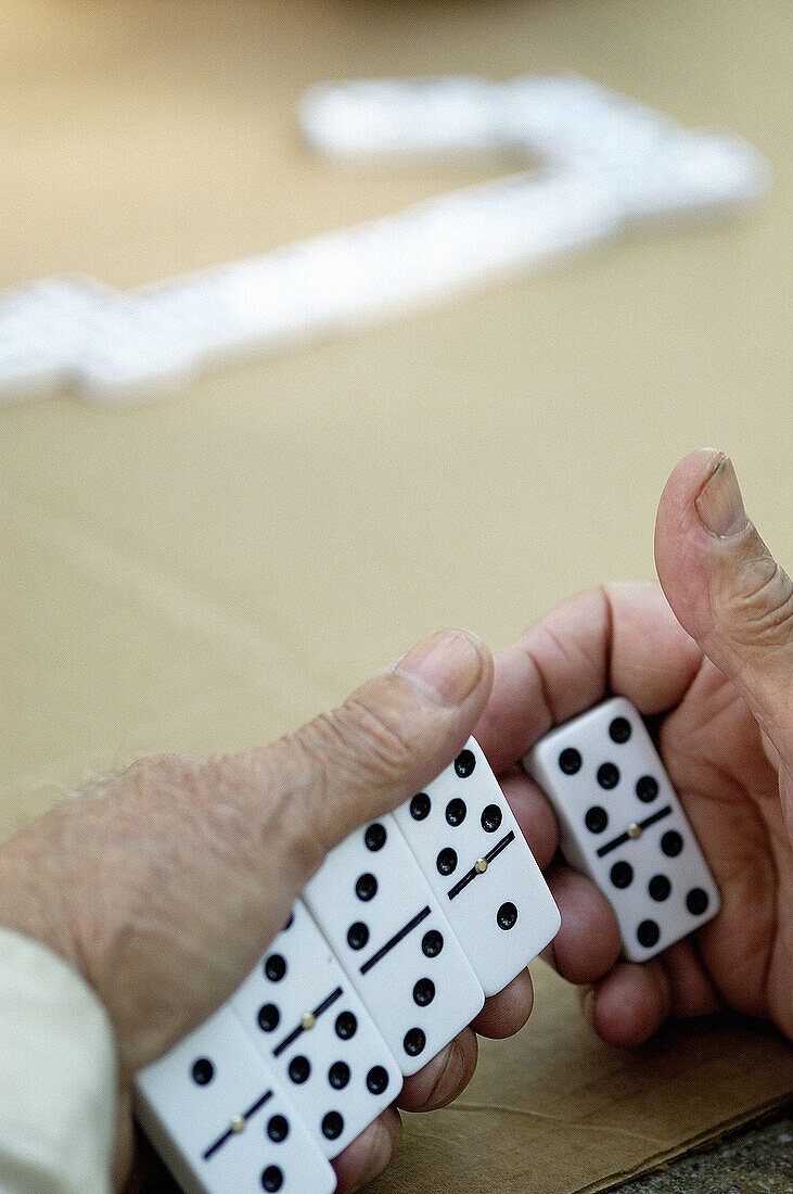 Adult, Adults, Board game, Board games, Close up, Close-up, Closeup, Color, Colour, Contemporary, Detail, Details, Domino, Dominoes, Dominos, Game, Games, Hand, Hands, Hold, Holding, Human, Indoor, Indoors, Inside, Interior, Leisure, Male, Man, Men, Men 