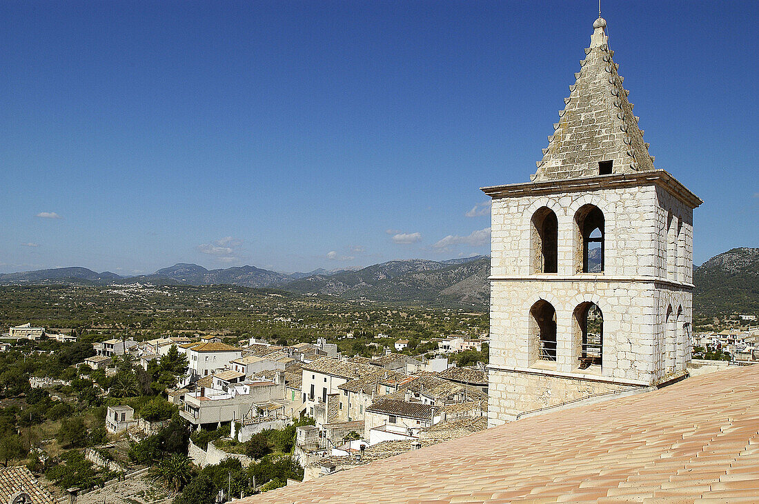 General view of Campanet, as seen from the bell tower of the parish church. Majorca. Balearic Islands. Spain