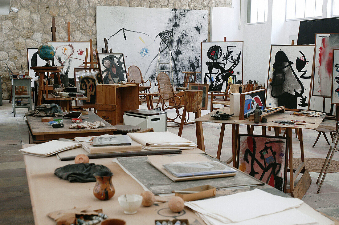 Fundación Pilar i Joan Miró in Palma de Mallorca, workroom and house of the internationally famous artist. The workroom remains untouched since the last time Miró was here. Majorca. Balearic Islands. Spain