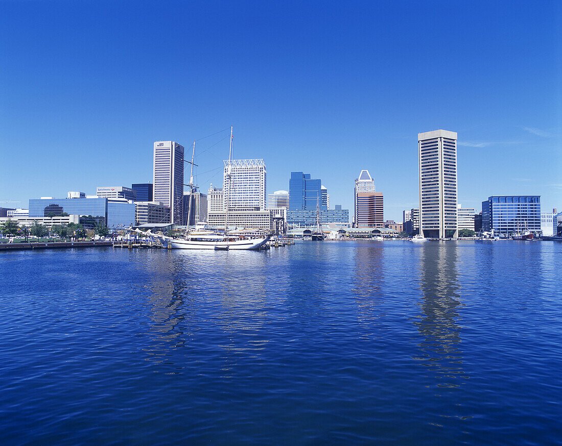 Inner harbour skyline, Baltimore, Maryland, USA.