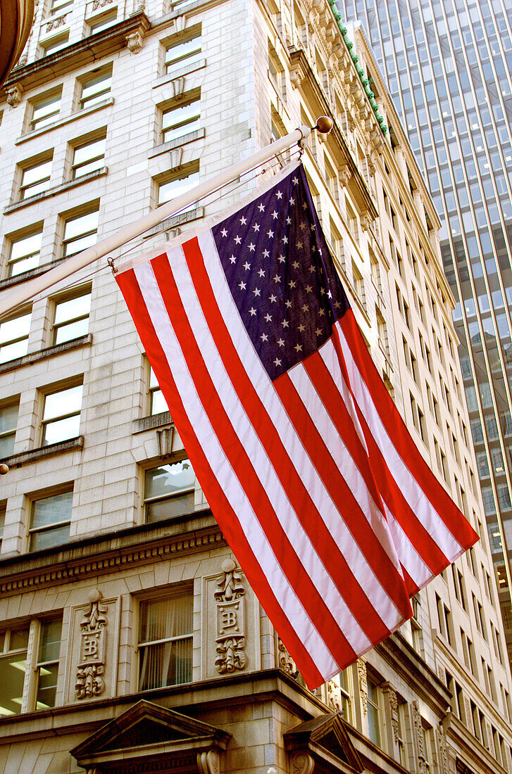 American flag. Financial district. Boston. Massachusetts. USA