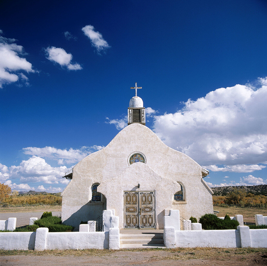 Adobe church in San Ysidro. Jemez Mountains area. New Mexico, USA