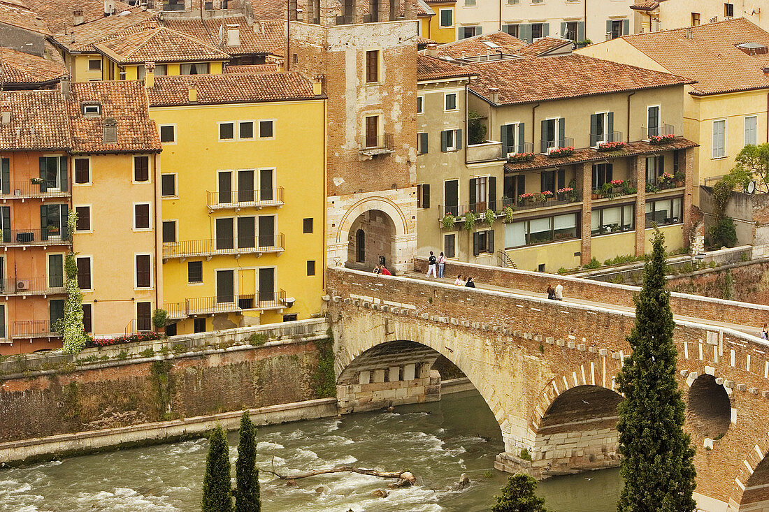 the Ponte Pietra ( Roman bridge over the Adige River) , Verona, Italy