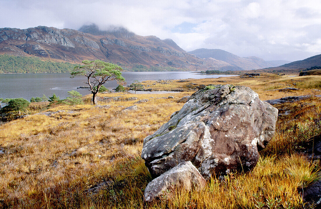 View across Loch Maree to Slioch, Wester Ross. North west Scotland. UK