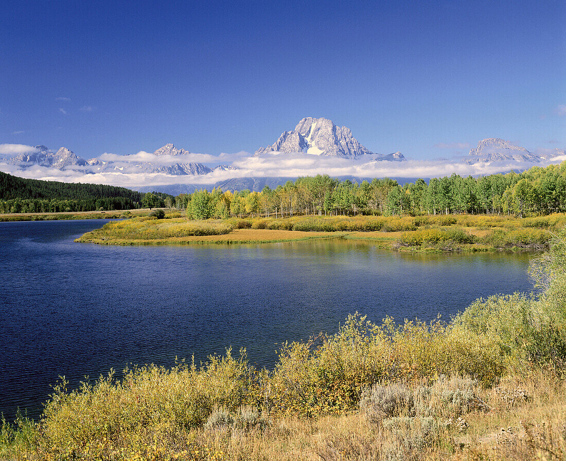 Oxbow Bend on Snake River and Mount Moran. Grand Teton NP. Wyoming. USA