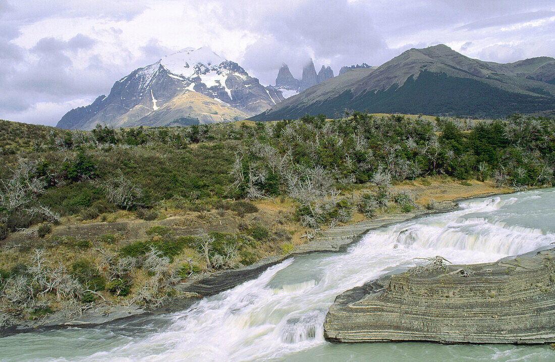 River Paine cascade. Andes mountains. Patagonia. Chile