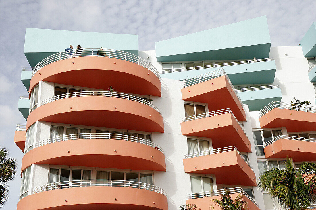 Condominium building, balconies. Ocean Drive. Miami Beach. Florida. USA.