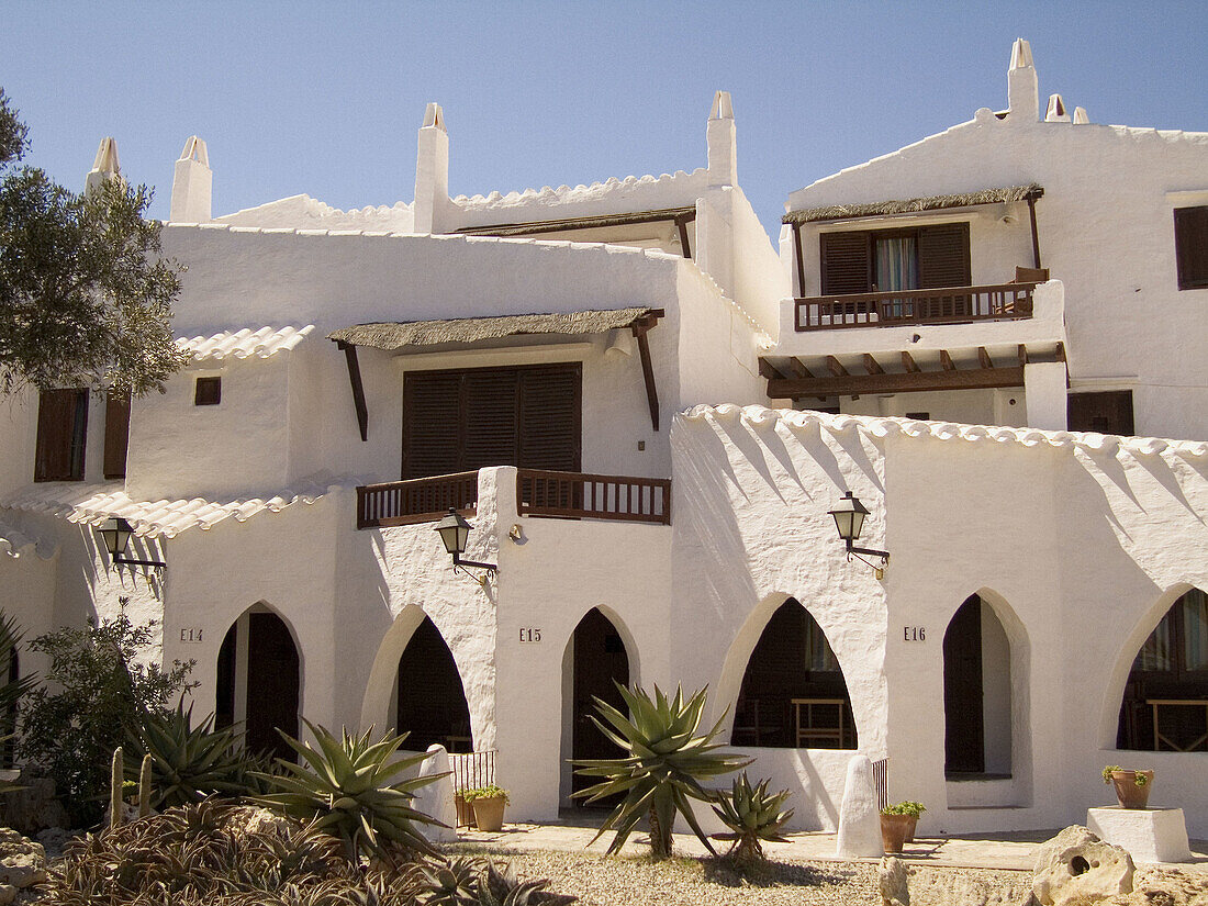 Mediterranean traditional architecture of the fishing town of Binibeca. Binibequer. Minorca. Balearic Islands. Spain.