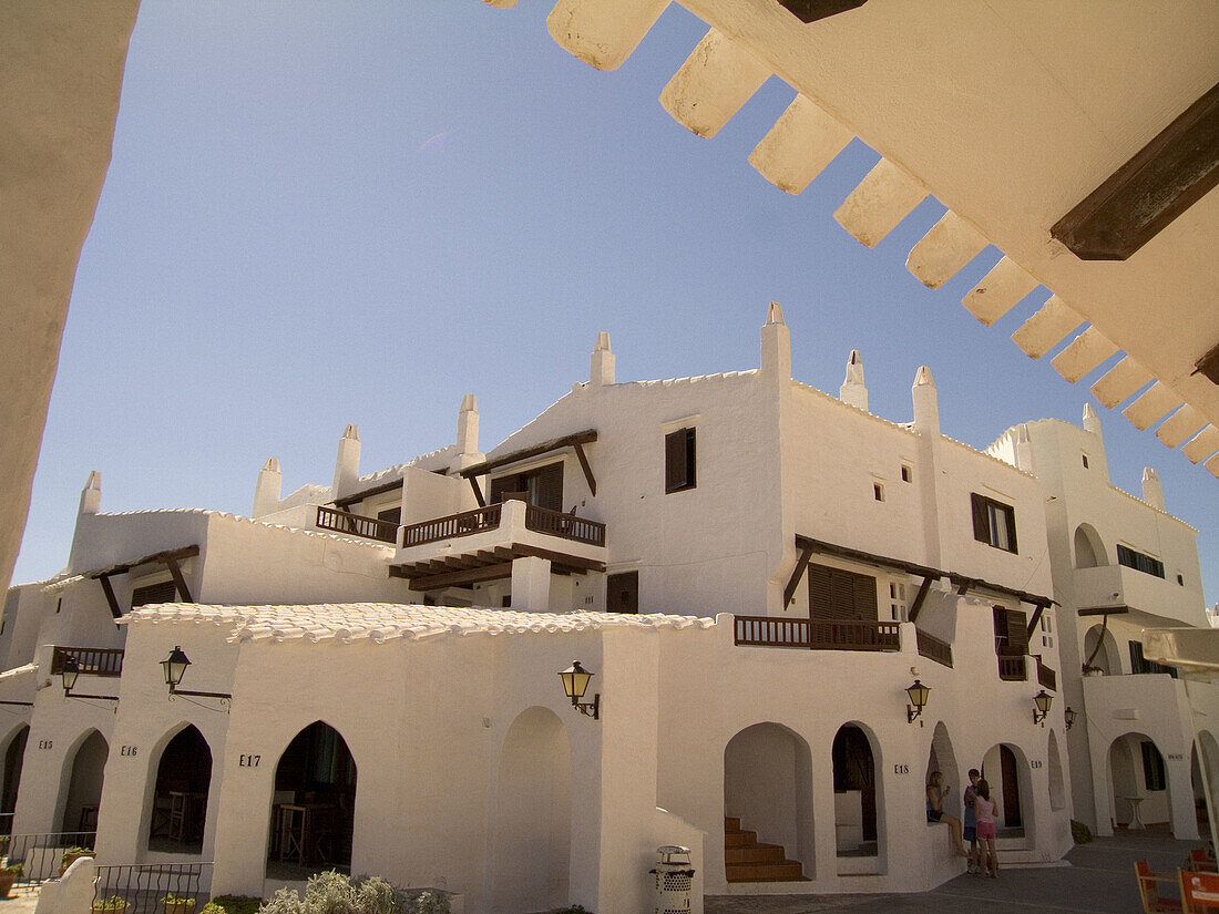 Mediterranean traditional architecture of the fishing town of Binibeca. Binibequer. Minorca. Balearic Islands. Spain.