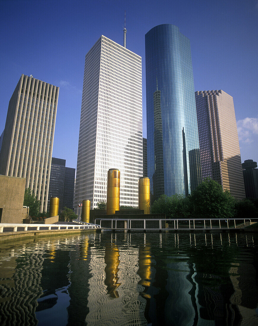 Tall office buildings, Tranquility park, Houston, Texas, USA.