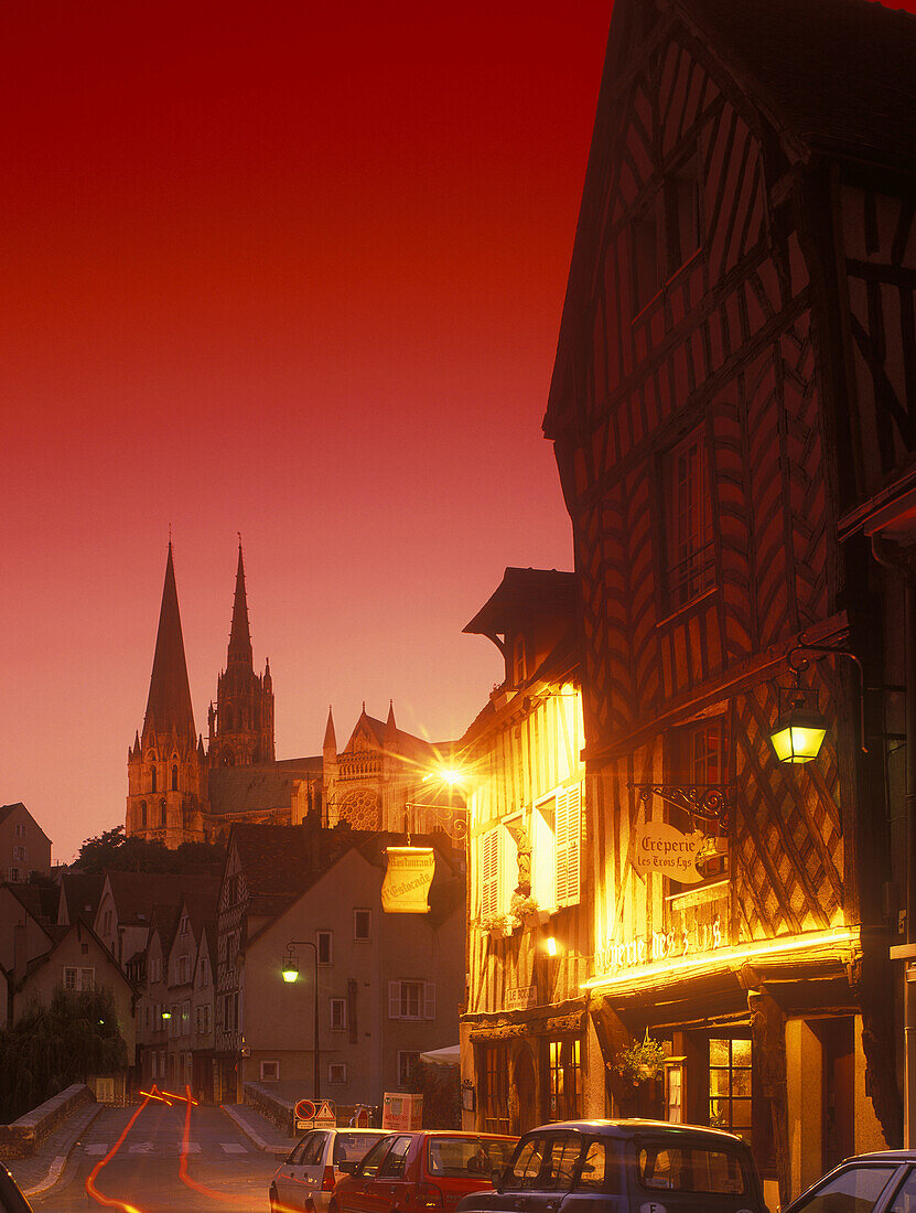 Street scene, Cathedral, Chartres, Eure-et-loir, France.