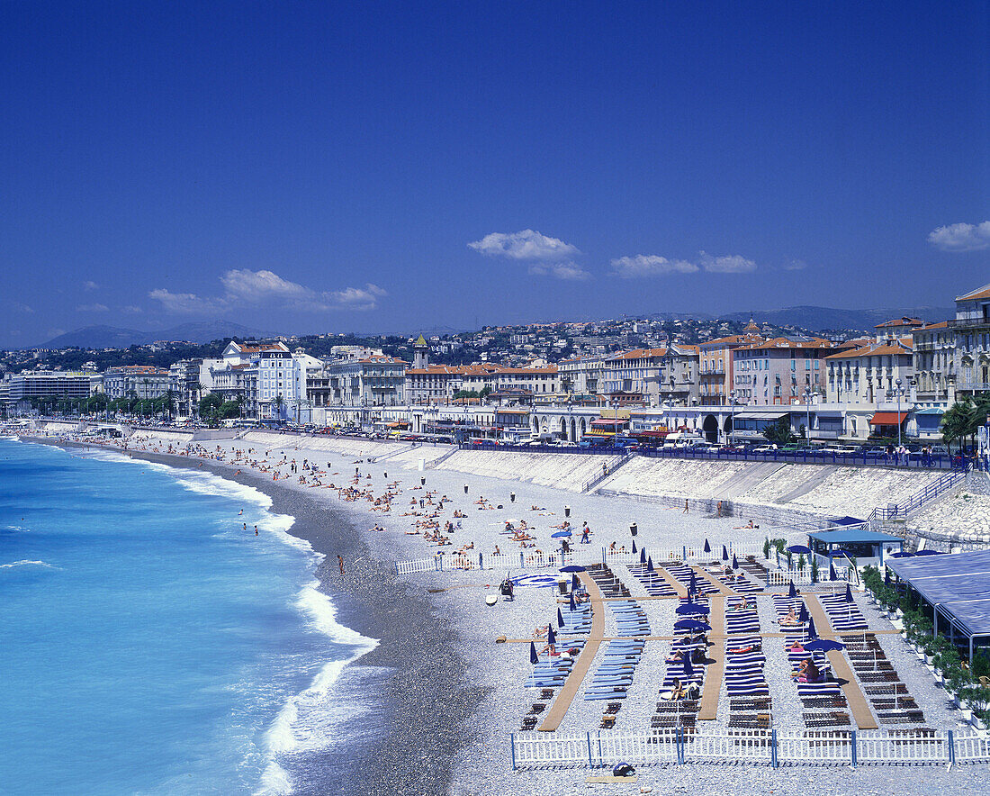 Beach, Promenade des anglais, Nice, Cote d azur, Rivieracoastline, France.