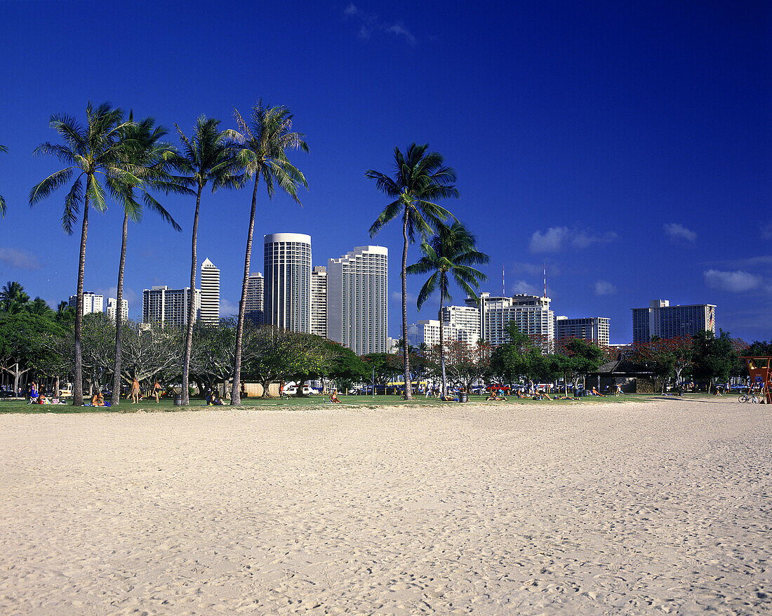 Ala moana park, Honolulu, Oahu, Hawaii, USA.