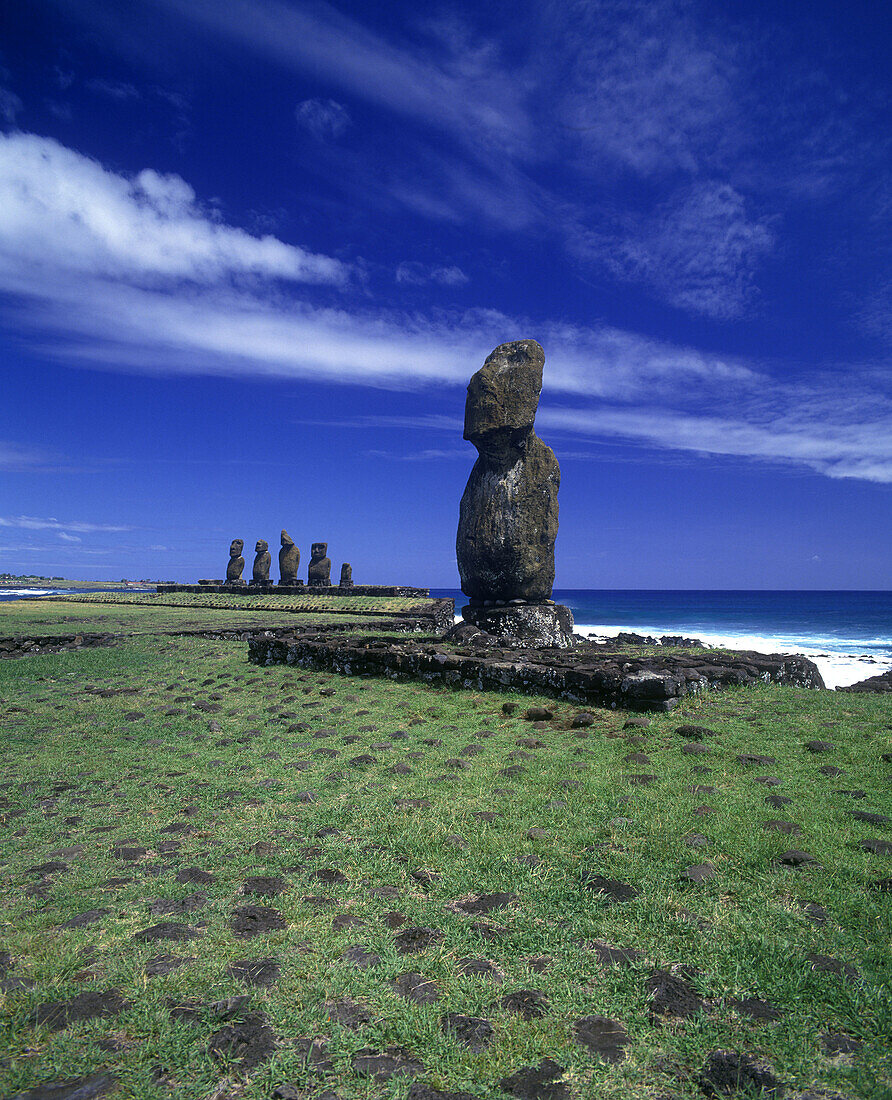 Scenic moai, Ahu tahai kote riku, Easter island, Chile.