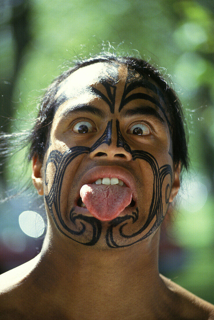 Maori face greeting, Rotorua, New zealand.