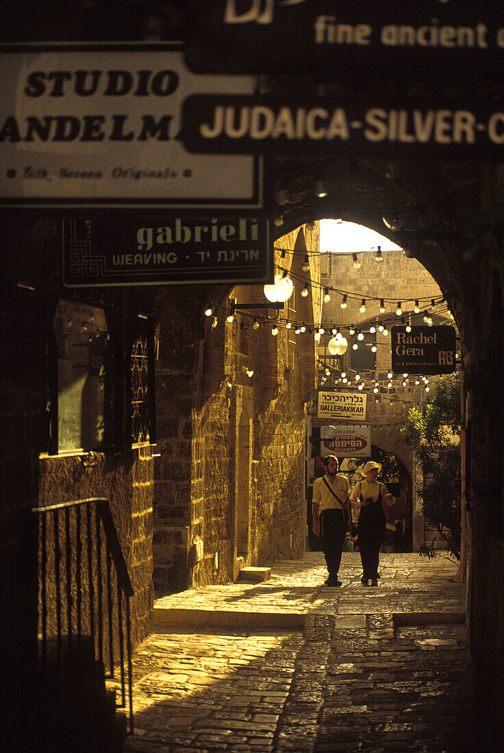 Street scene, Mazal dagim alley, Old city, Jaffa, Israel.