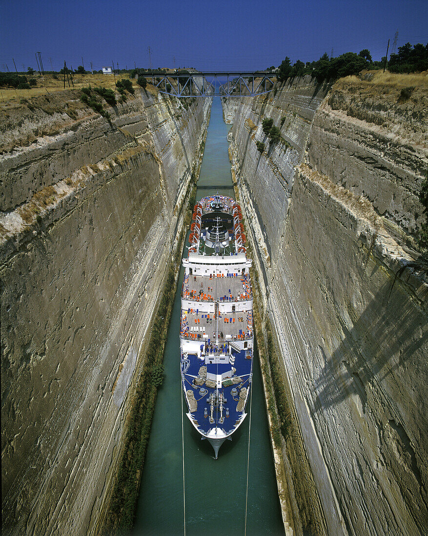 Cruise ship, Corinth canal, Isthmus of corinth, Greece.
