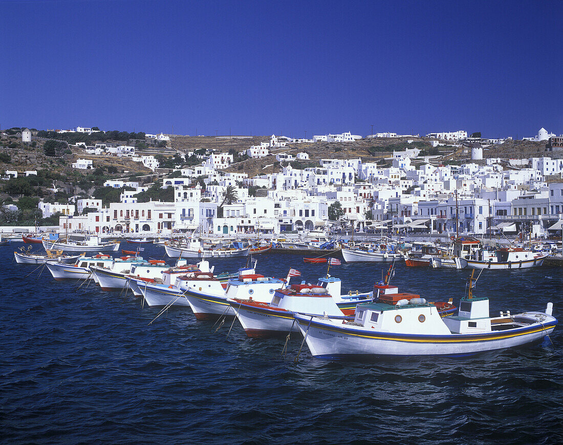 Fishing boats, Harbour, Mykonos, Greece.