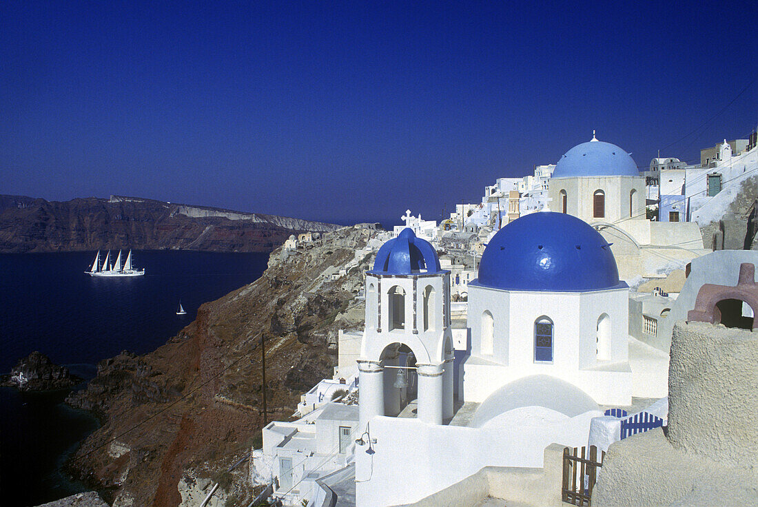 Church domes, Oia, Santorini, Greece.