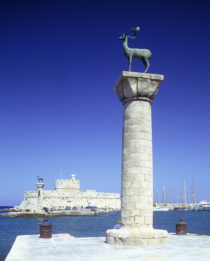 Stag columns, Mandraki harbour, Rhodes, Greece.