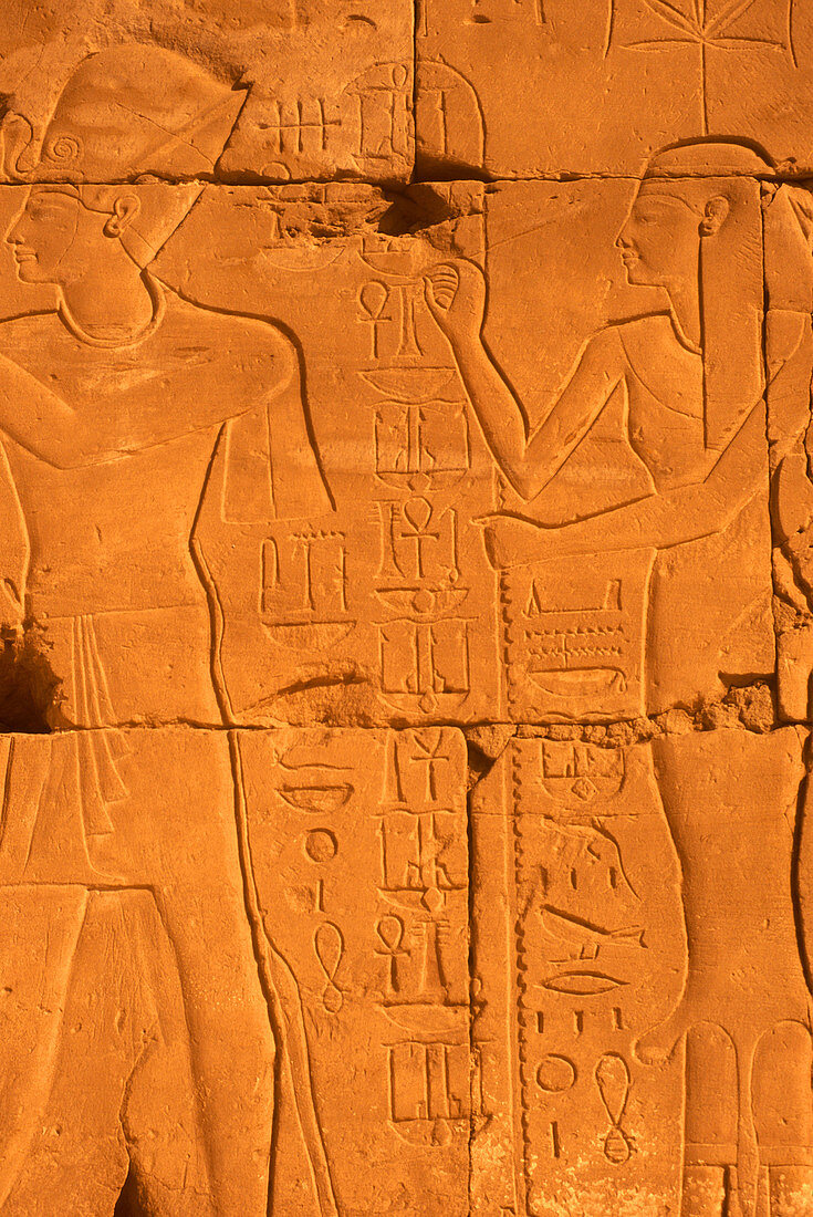 Hieroglyphics, Temple of amun, Karnak, Luxor ruins, Egypt.