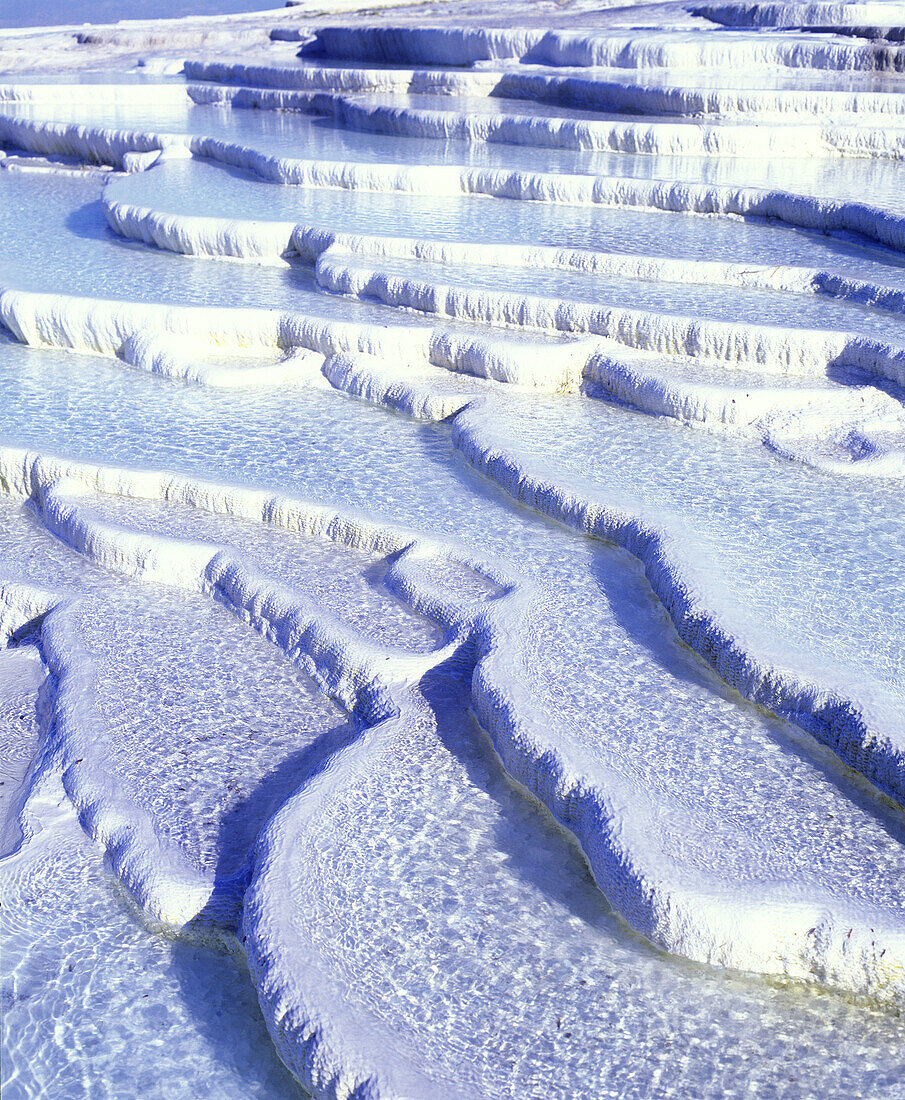 Travertine pools, Limestone terraces, Pamukkale, Turkey.