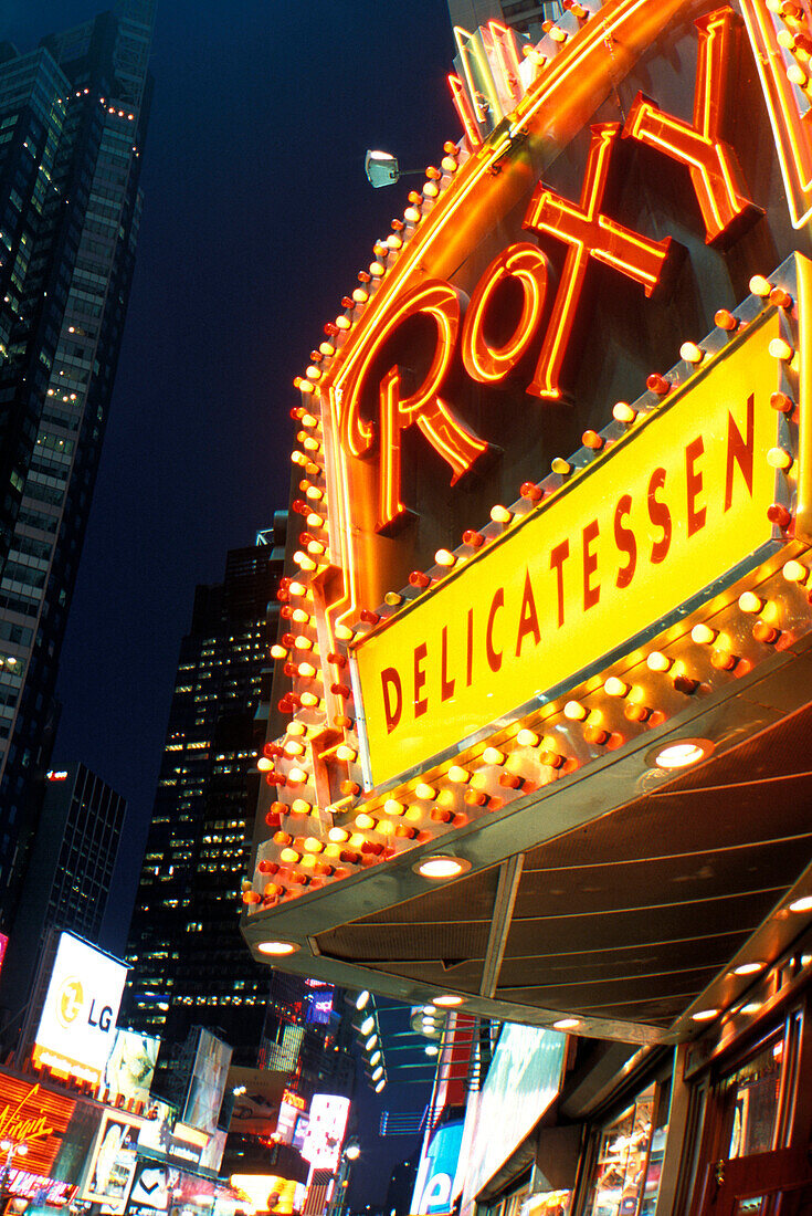 Street scene, Neon sign, Times square, Manhattan, New York, USA.