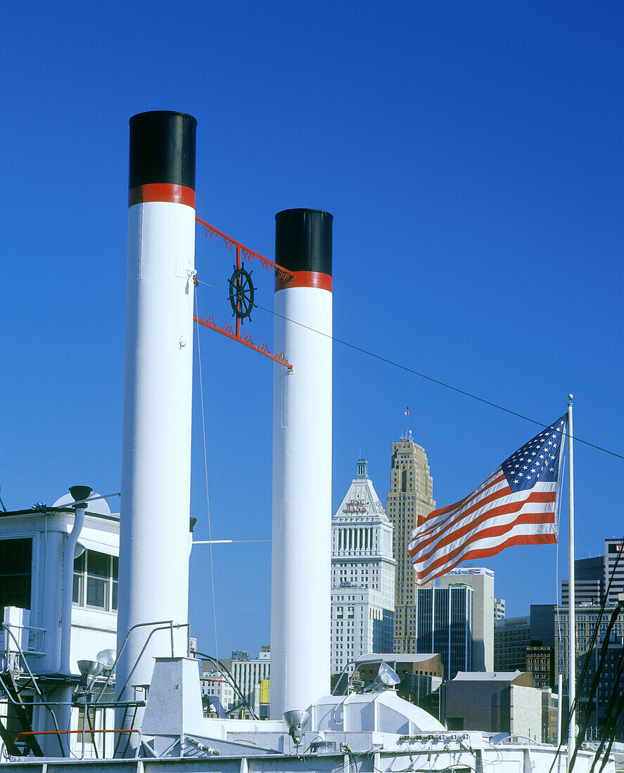 Steamboat funnels, downtown, Cincinnati, Ohio, USA.