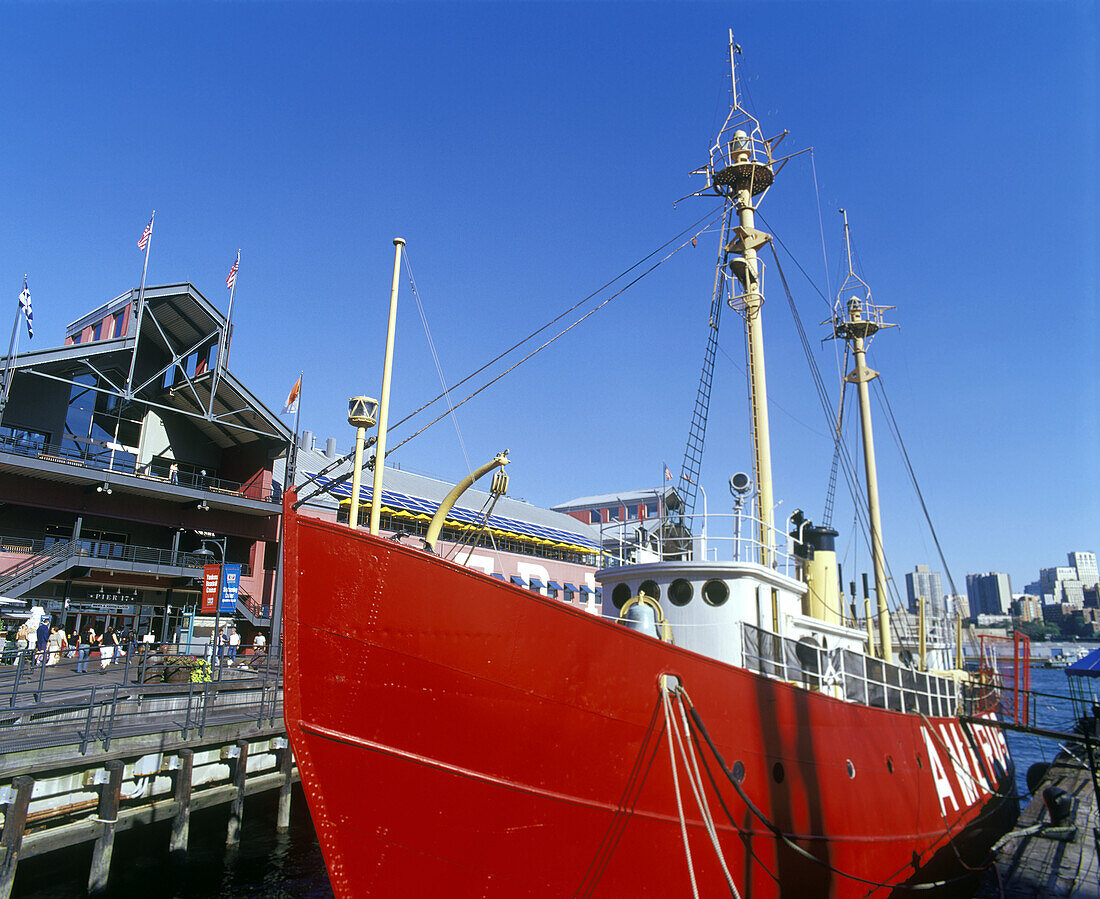 Lightship, South Street seaport, downtown, Manhattan, New York, USA.