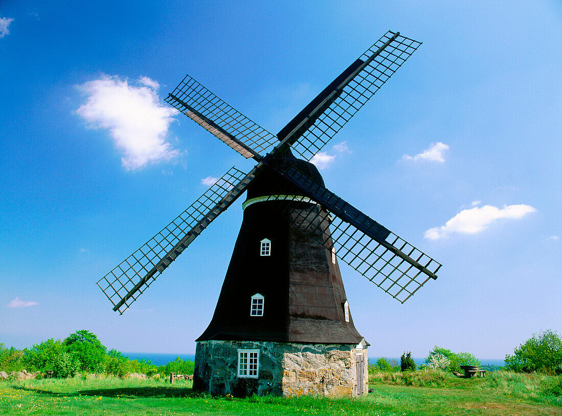 Black windmill in Mellby. Skane. Sweden