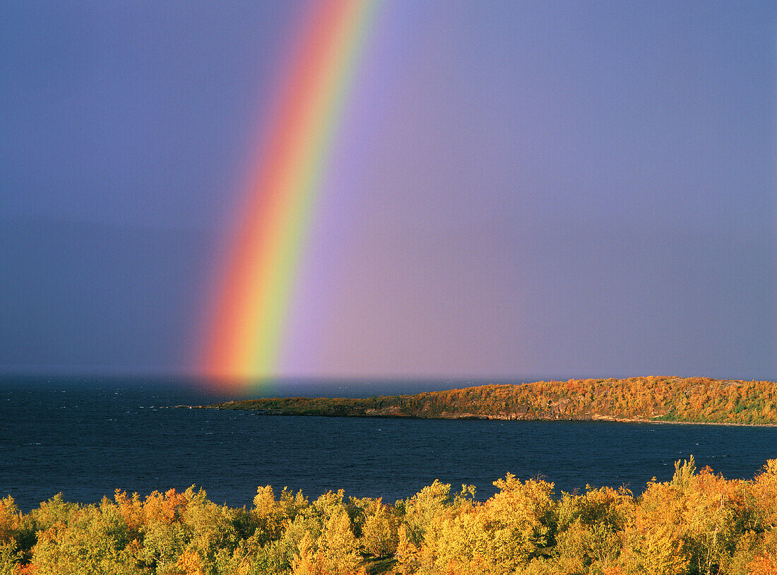 Rainbow over Abisko lake. Lapland. Sweden