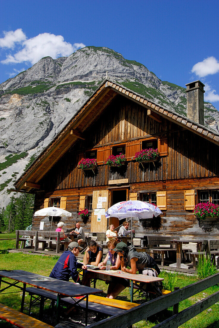 alpine hut Kastenalm, Hinterautal, Karwendel, Tyrol, Austria