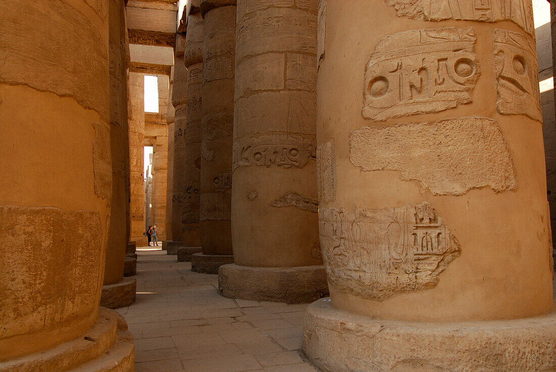 relief-ornamented pillar in temple of Karnak, Egypt, Africa