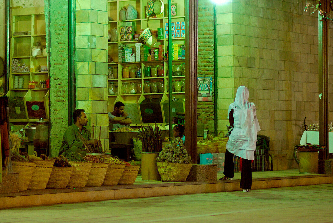 street scene at night, market in Aswan, Egypt, Africa