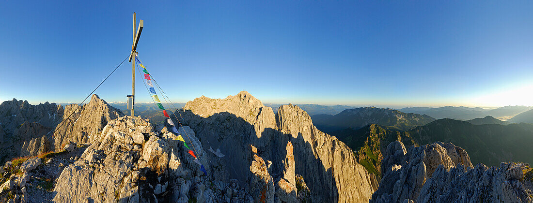 Panoramic view from summit of Hintere Goinger Halt over The Alps, Kaiser range, Tyrol, Austria