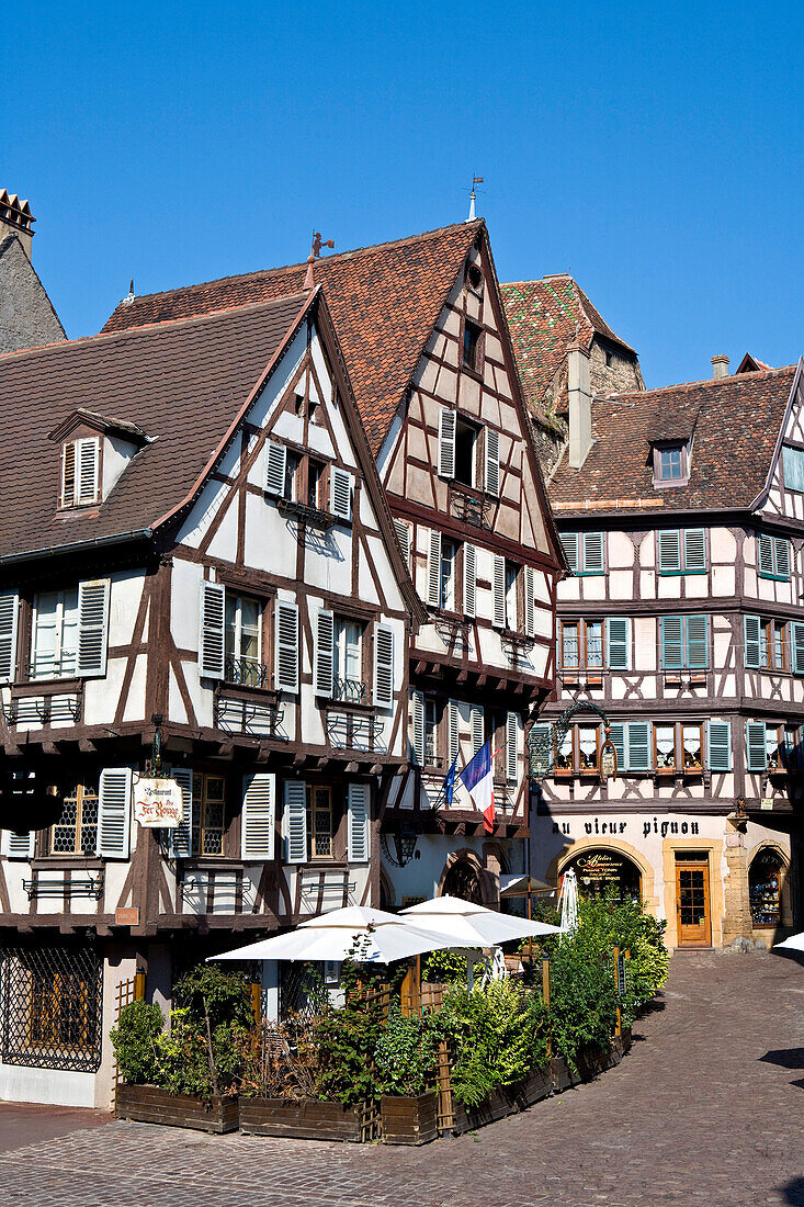 Rue des Marchands, Half-timbered houses in the old town of Colmar, Colmar, Alsace, France