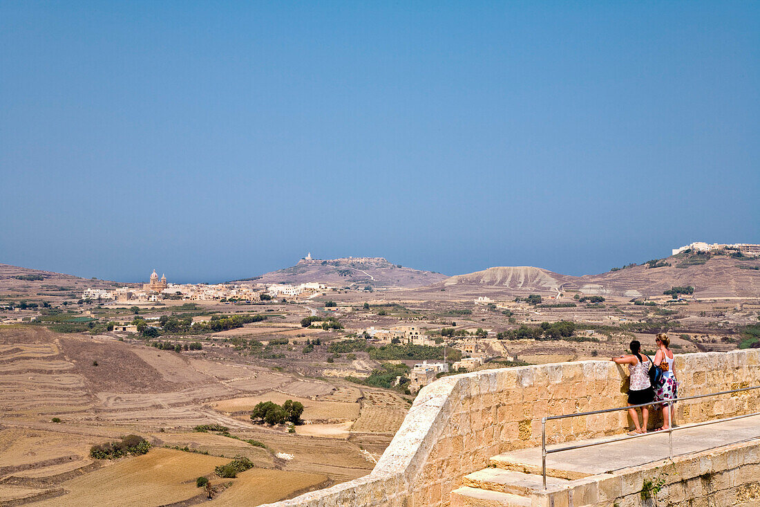 People looking from Citadel at the town Rabat, Victoria, Gozo, Malta, Europe