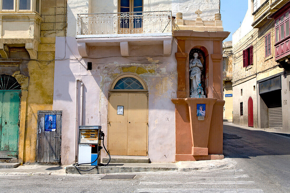 Petrol station and sculpture, Victoria, Gozo, Malta